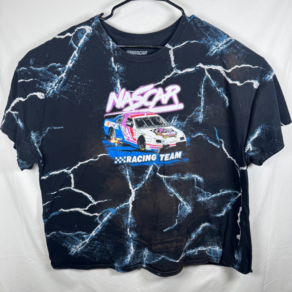 NASCAR T-Shirt Mens XXL Black Lightning All Over Print Racing Team Graphic AOP